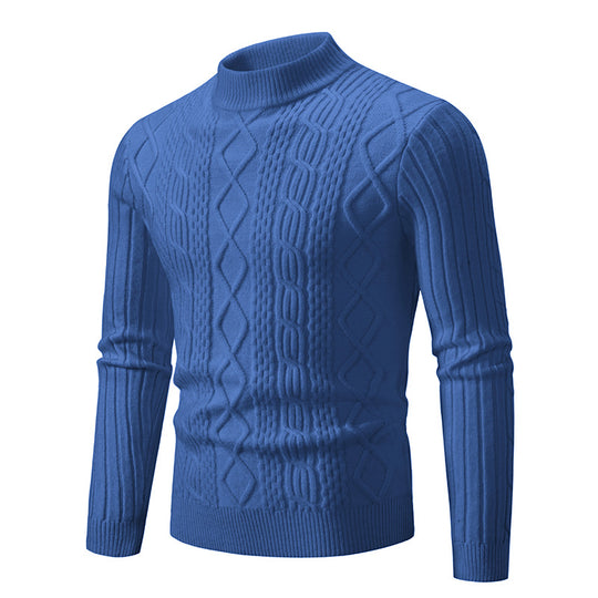Herren Strickpullover mit hochgeschlossenem Kragen und Zopfmuster EB