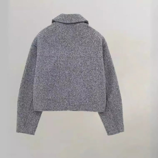 Damen cropped Winterjacke mit klassischem Kragen und Brusttaschen EB