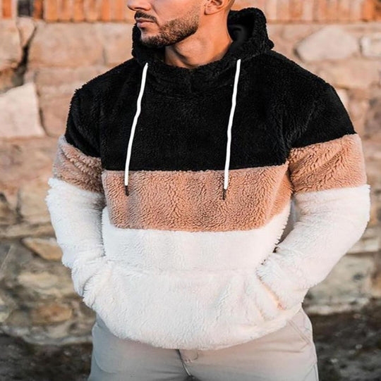 Herren lässiger Fleece Pullover mit hohem Kragen und asymmetrischem Design EB