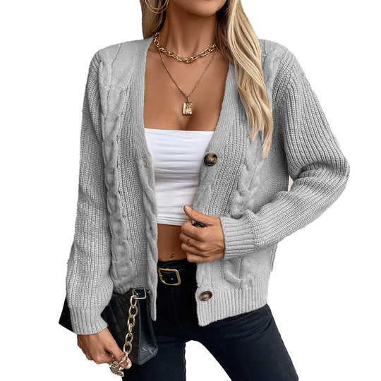Damen Strickjacke mit Zopfmuster und Knopfdetails EB