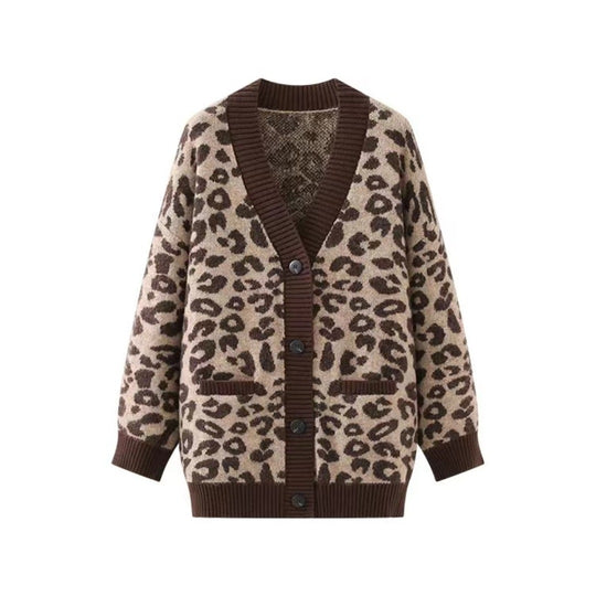 Damen Leichter Strickcardigan mit strukturiertem Leopardenmuster EB