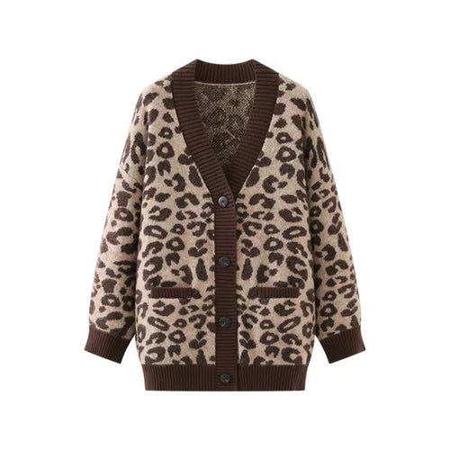 Damen Leichter Strickcardigan mit strukturiertem Leopardenmuster EB