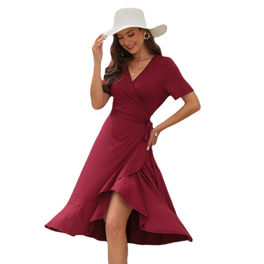 Damen Elegantes Wickelkleid mit schwungvollem Saum und praktischen Seitentaschen EB