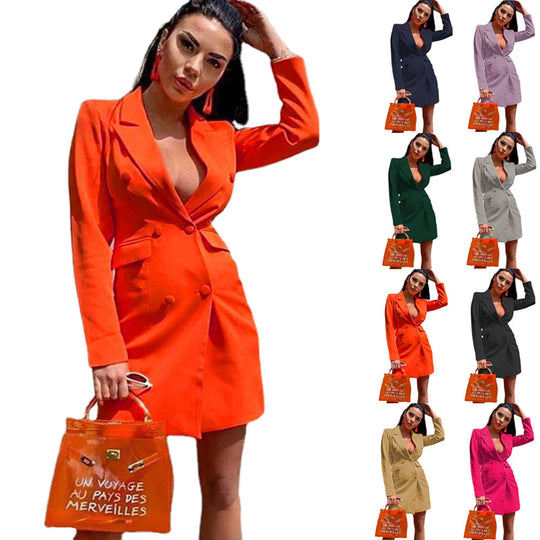 Damen klassisches Blazer-Kleid mit doppelter Knopfleiste und tailliertem Schnitt EB