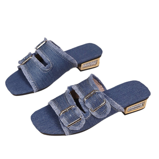 Damen Designe Sandalen mit modischen Schnallen und eleganten Blockabsatz EB
