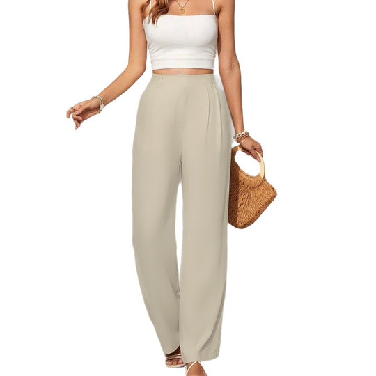 Damen Weite High-Waist Hose mit eleganten Falten EB