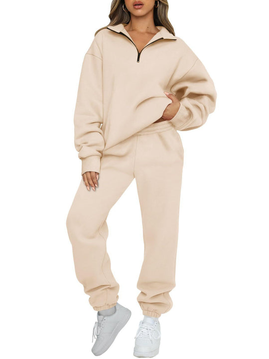 Damen nan oversized Sweatshirt Jogginghose Set mit Reißverschlusskragen EB