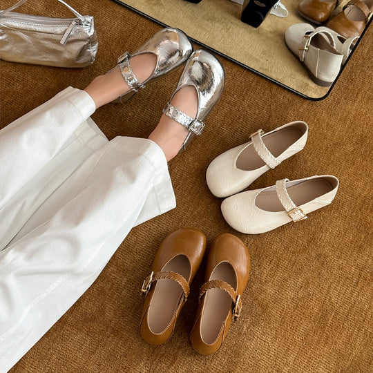 Damen Ballerinas mit modischem Riemchen und glänzender Oberfläche EB