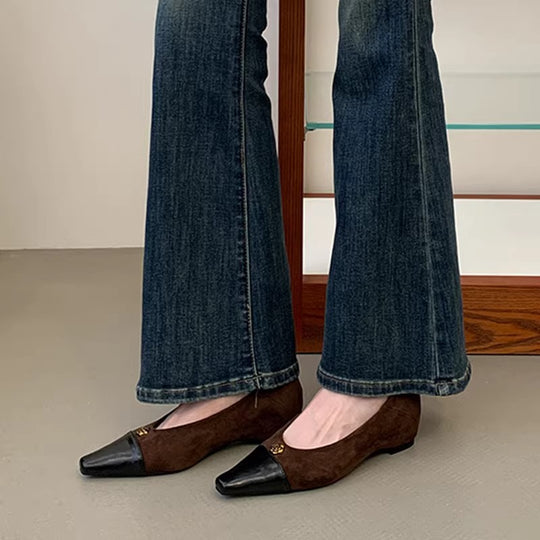 Damen zeitlose Ballerinas mit elegantem Leder-Spitzendesign und komfortablem Fußbett EB