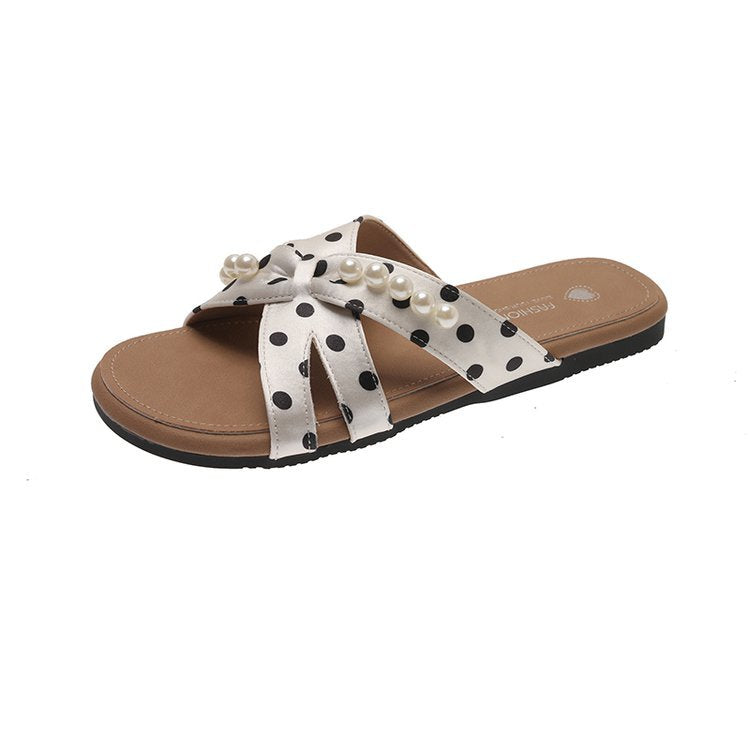 Damen dekorative Pantoletten mit Perlenschmuck EB