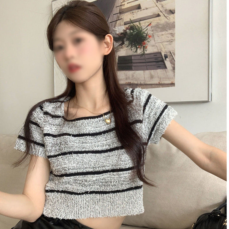 Damen Cropped Top mit modischem Streifenmuster und lässigem Schnitt EB