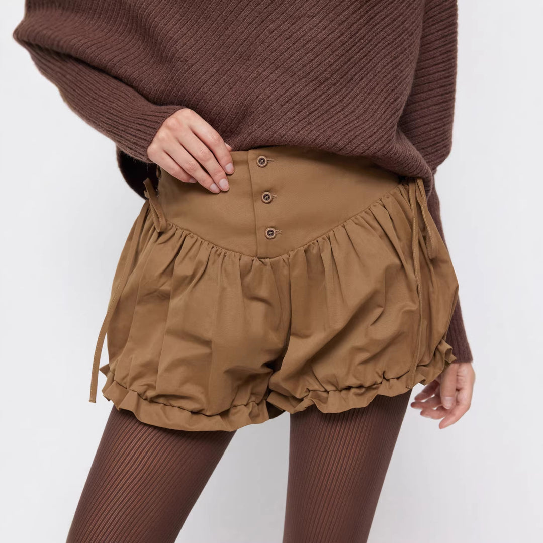 Damen modische Rüschen-Shorts mit hohen Bund und verstellbaren Kordeln EB