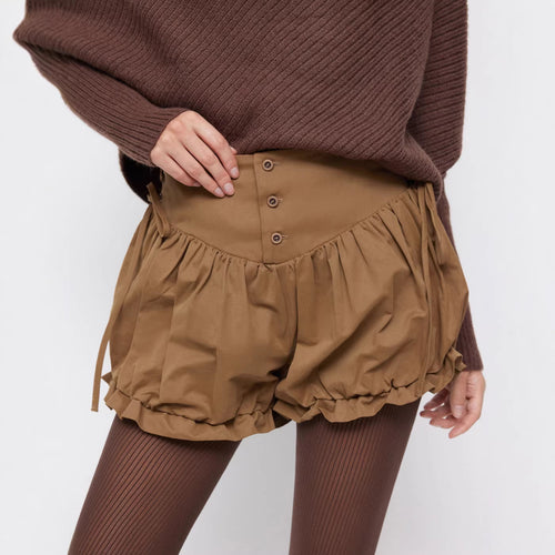 Damen modische Rüschen-Shorts mit hohen Bund und verstellbaren Kordeln EB