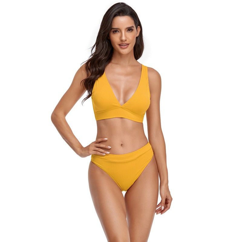 Damen Bikini-Set mit sportlichem V-Ausschnitt und hohem Taillenslip EB