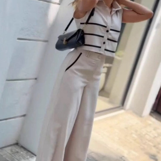 Damen lässiger, gestreifter Crop-Top EB