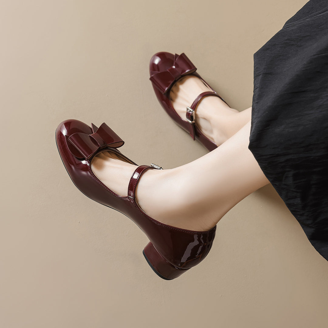 Damen Mary-Jane Ballerinas mit modischer Schleifenapplikation und komfortablem Absatz EB