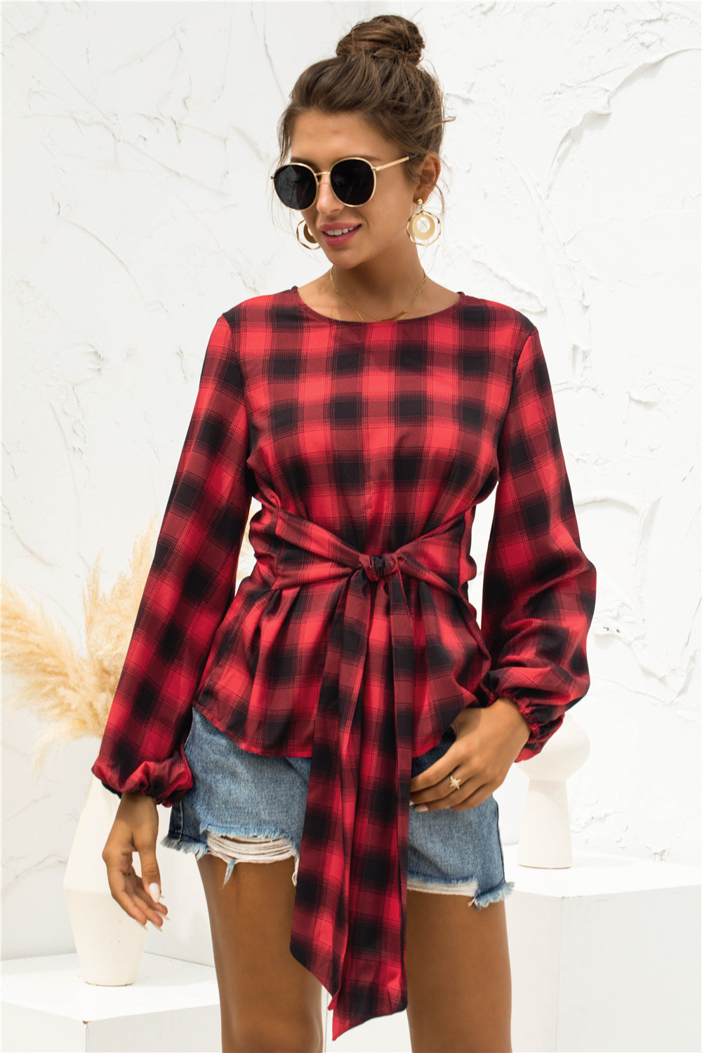 Damen Bluse mit Bindegürtel EB