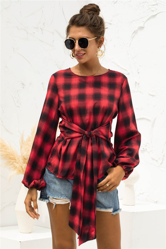 Damen Bluse mit Bindegürtel EB