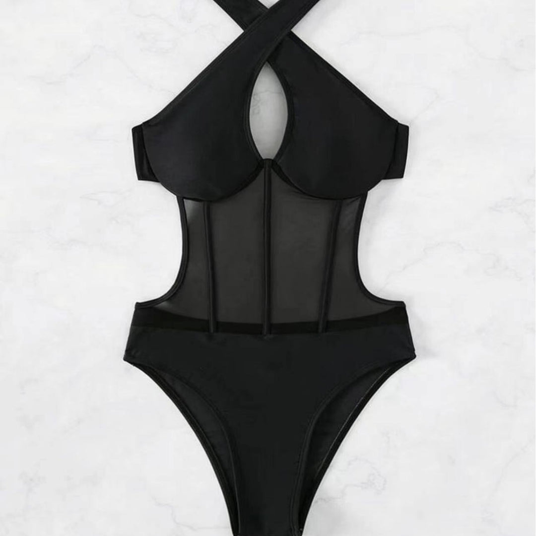 Damen Badeanzug mit transparenten Einsätzen EB