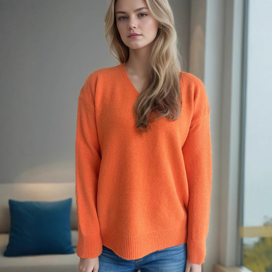 Damen lässiger V-Ausschnitt Pullover mit modernem Strukturdesign EB