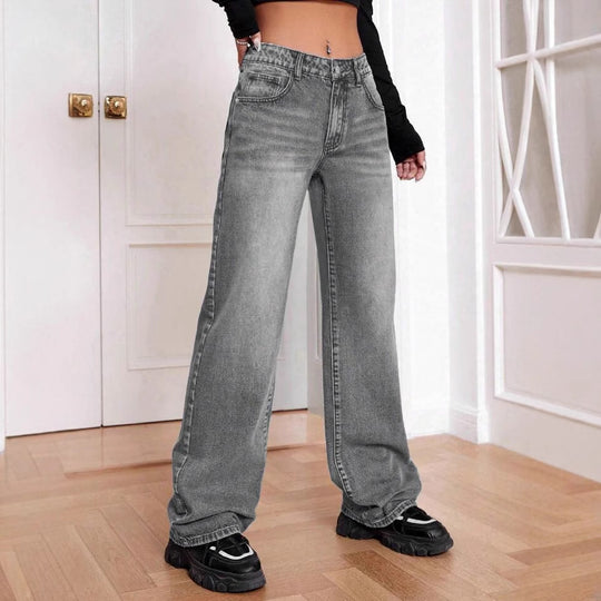 Damen lockere High-Waist Jeans im Used-Look EB