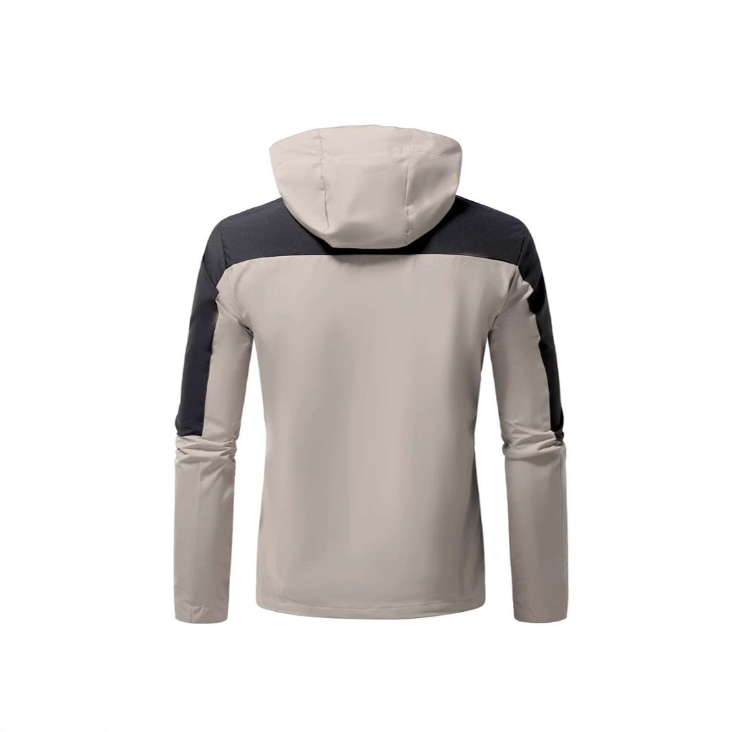 Herren Windbreaker Jacke mit verstellbarem Kapuzenkragen und seitlichen Taschen EB