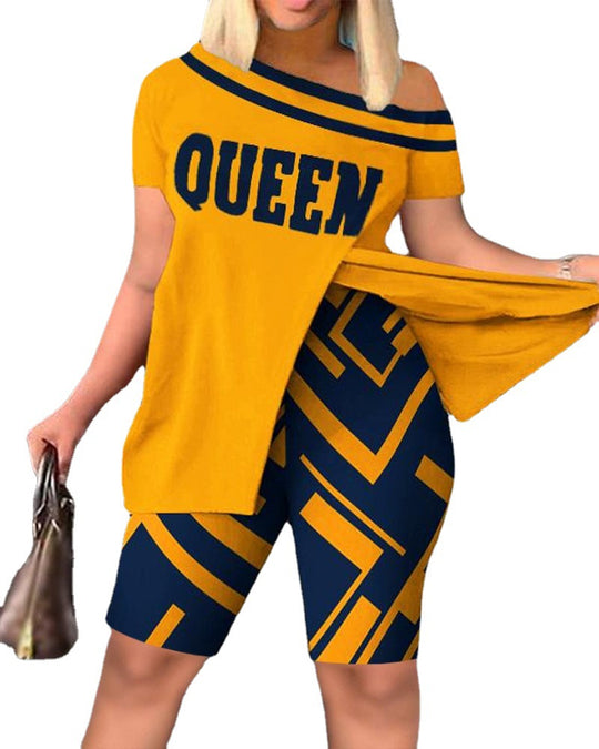 Damen lässiges Set mit asymmetrischem Oberteil und Radlerhose EB