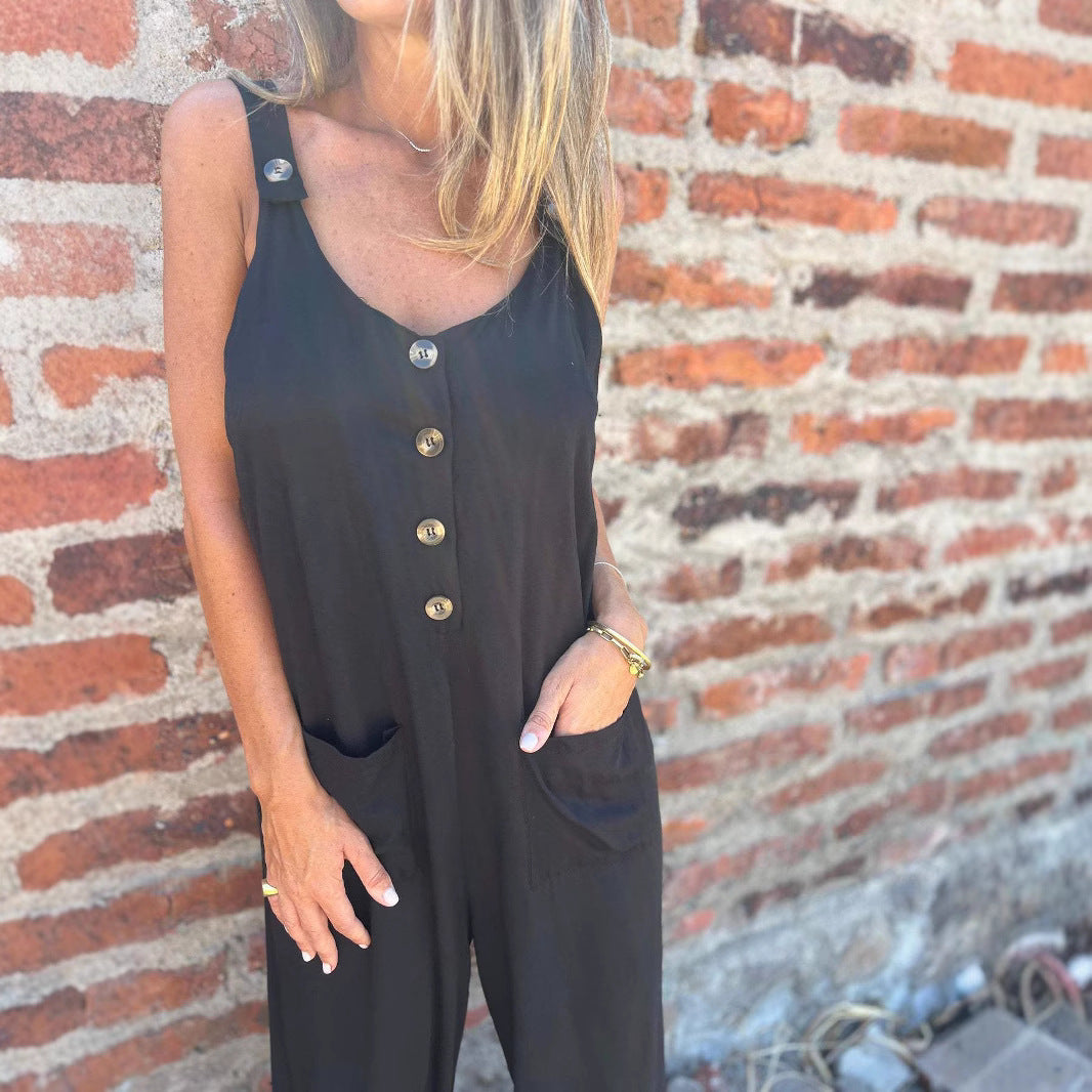 Damen Jumpsuit mit praktischen Taschen und Knopfdetail EB