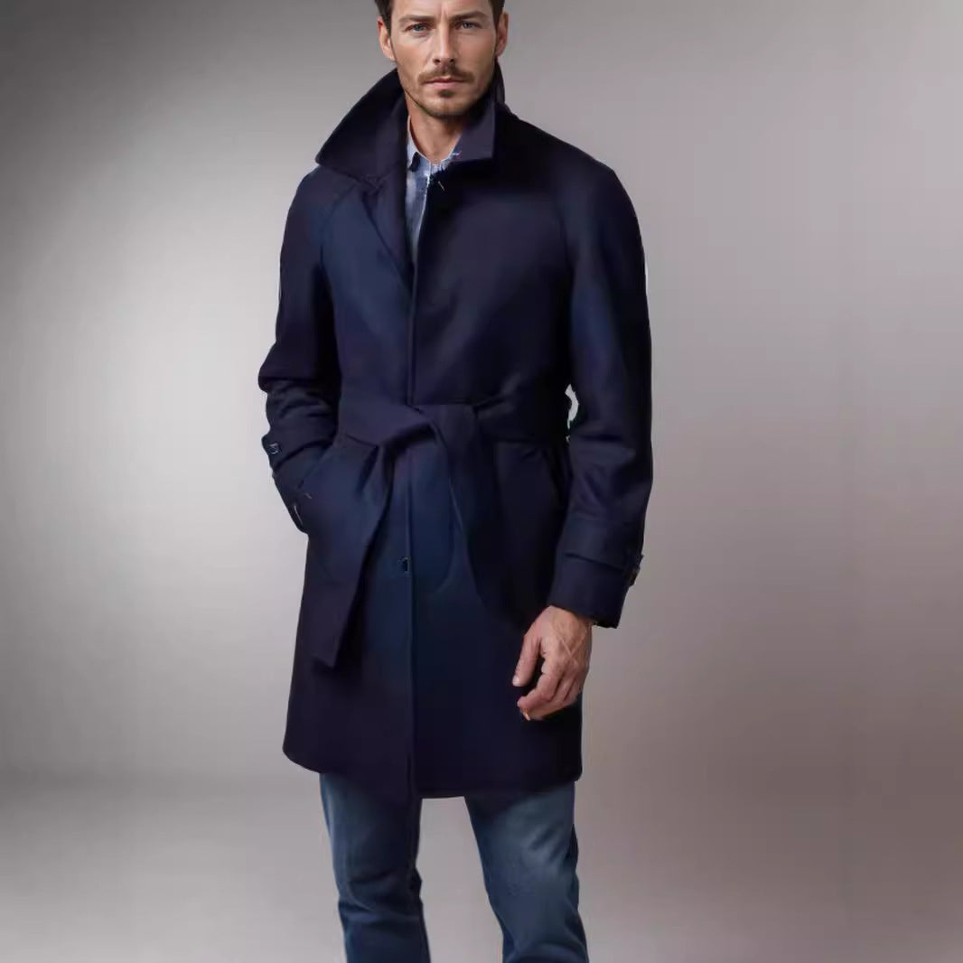 Herren eleganter und taillierter Trenchcoat aus hochwertiger Wolle EB
