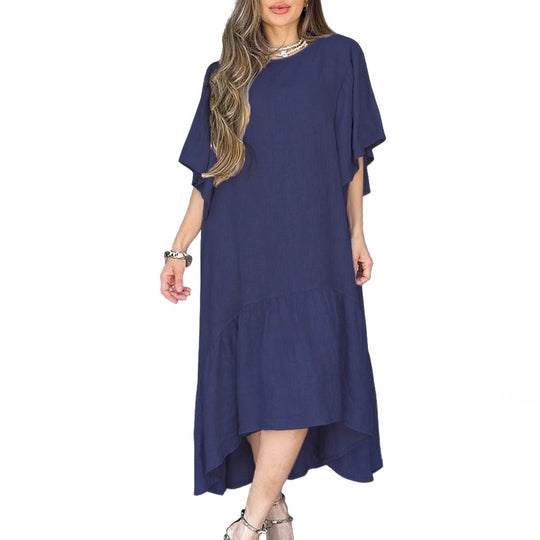 Damen lässiges Leinenkleid mit voluminösen Ärmeln EB