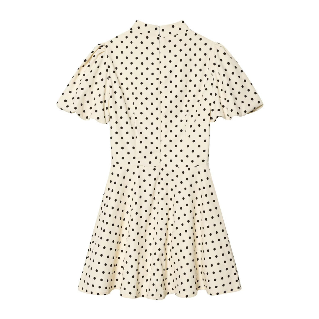 Damen A-Linien Kleid mit hochgeschlossenem Kragen und voluminösen Ärmeln EB