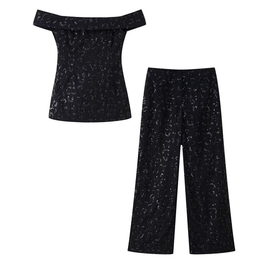 Damen elegante Palazzohose mit floraler Spitzenverzierung EB
