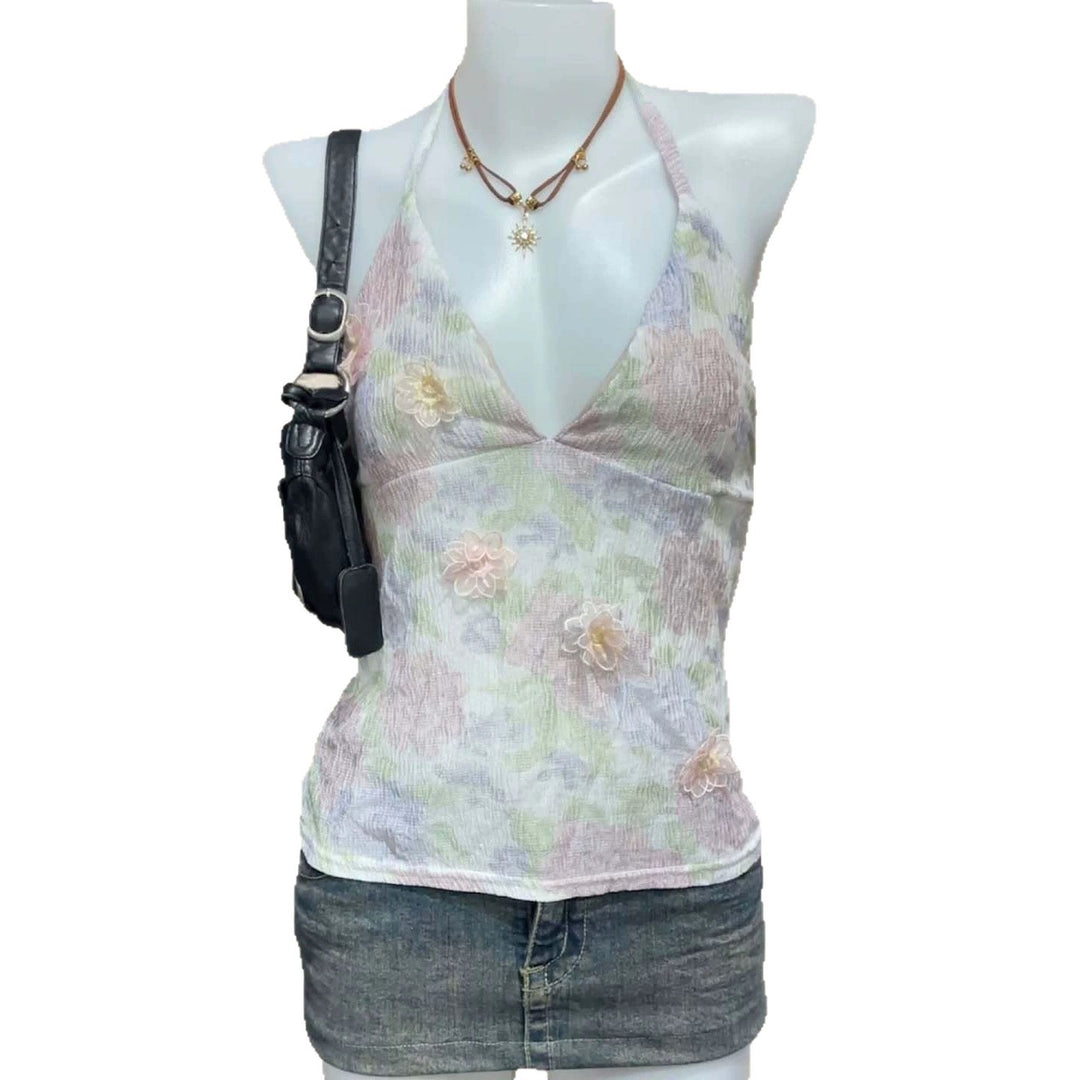 Damen Blühendes Sommer-Top mit elegantem V-Ausschnitt und feinen Rüschendetails EB
