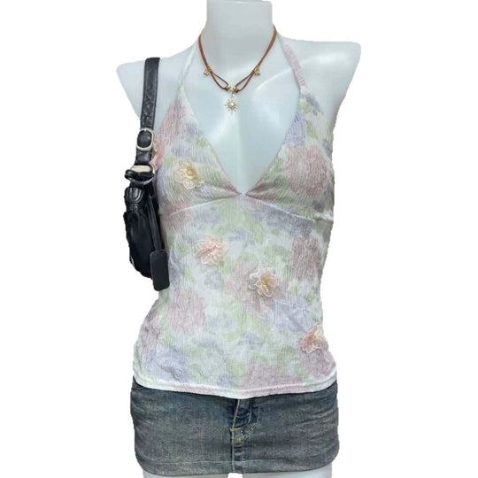 Damen Blühendes Sommer-Top mit elegantem V-Ausschnitt und feinen Rüschendetails EB