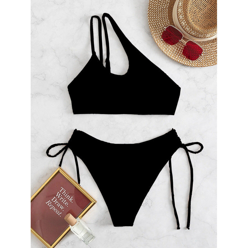Damen asymmetrischer Bikini mit verstellbaren Trägern und hohem Beinausschnitt EB