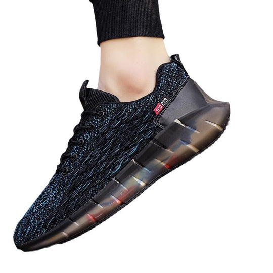 Unisex atmungsaktive Strick-Laufsneaker mit transparenter Wellenlaufsohle und gepolstertem Sockeneinstieg EB