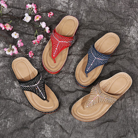 Damen Zehentrenner-Sandalen mit schimmerndem Strass und komfortablem Fußbett EB