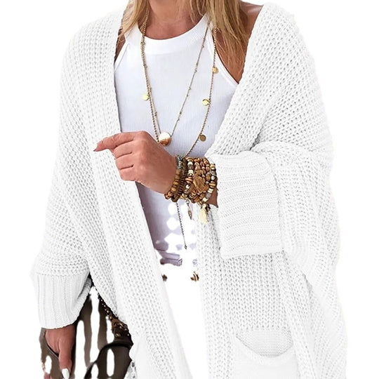 Damen Oversize Grobstrick-Cardigan mit weitem Schalkragen und aufgesetzten Taschen EB