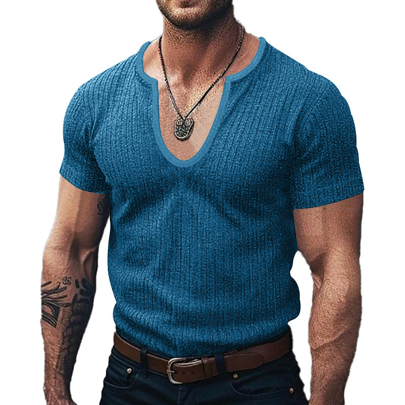 Herren Ribbed V-Ausschnitt T-Shirt EB