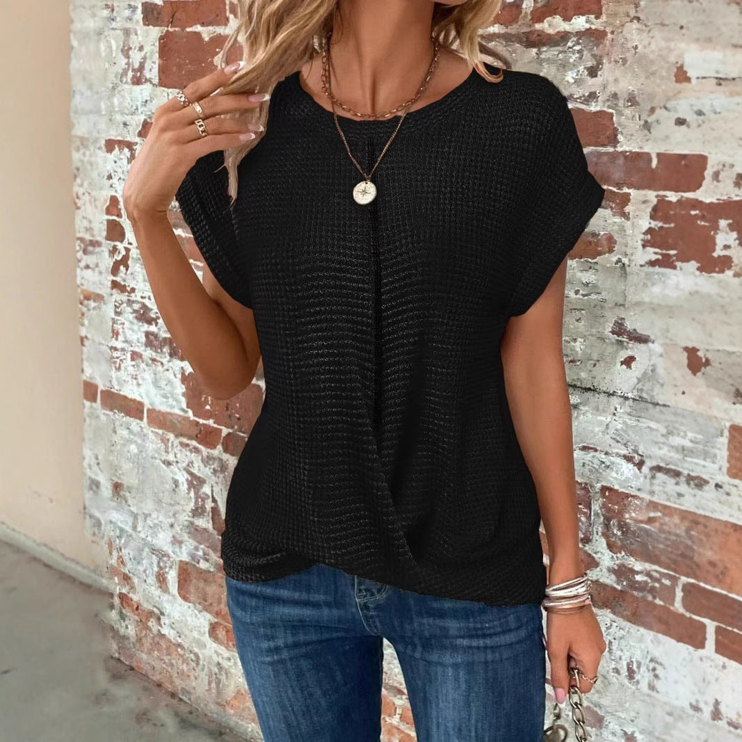 Damen lässiges Waffelpullover mit weichem Stoff und eleganten Ärmeln EB
