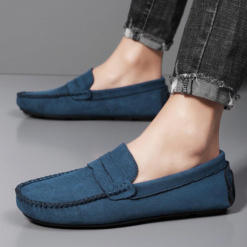 Herren elegante Veloursleder-Mokassin Fahrerhalbschuhe mit handgenähter Vordernaht und flexibler Gummiprofilsohle EB