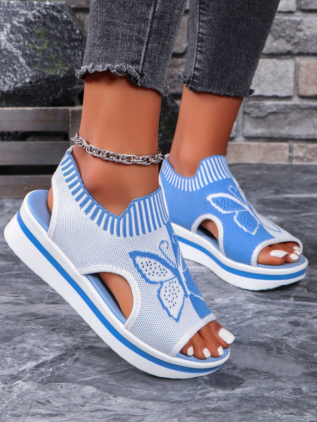 Damen Sportliche Plateau-Sandalen mit modischem Schmetterlingsdesign EB