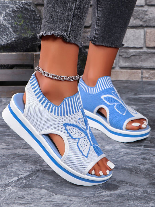 Damen Sportliche Plateau-Sandalen mit modischem Schmetterlingsdesign EB