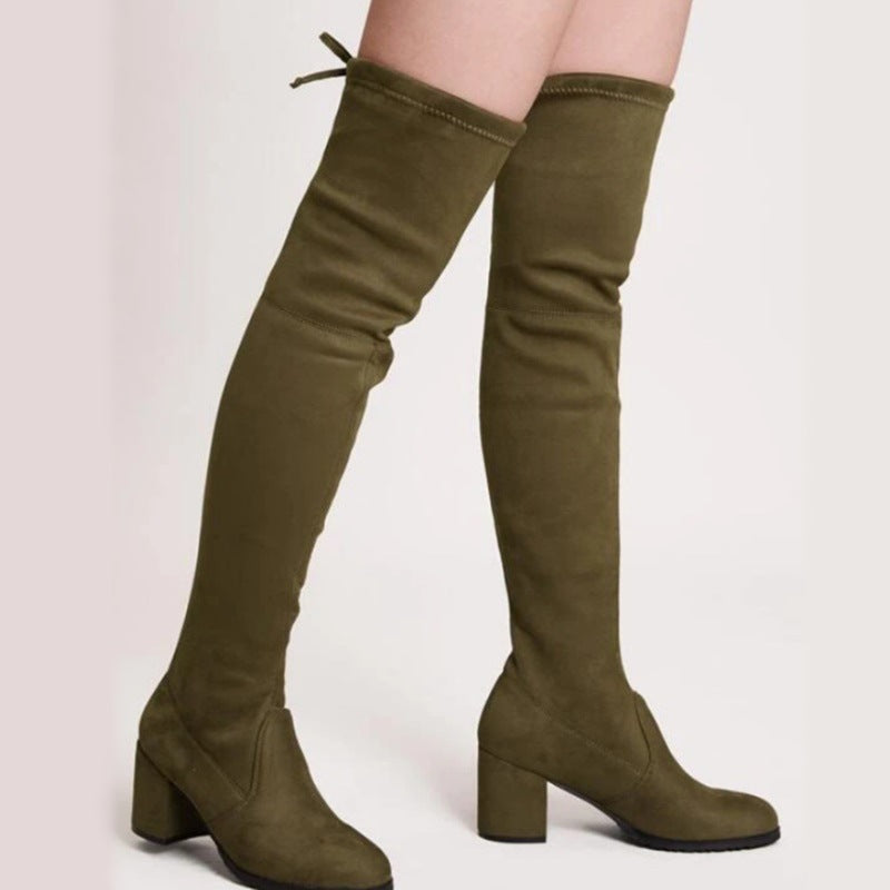 Damen Overkneestiefel mit modischem Blockabsatz und eleganter Schnürung EB