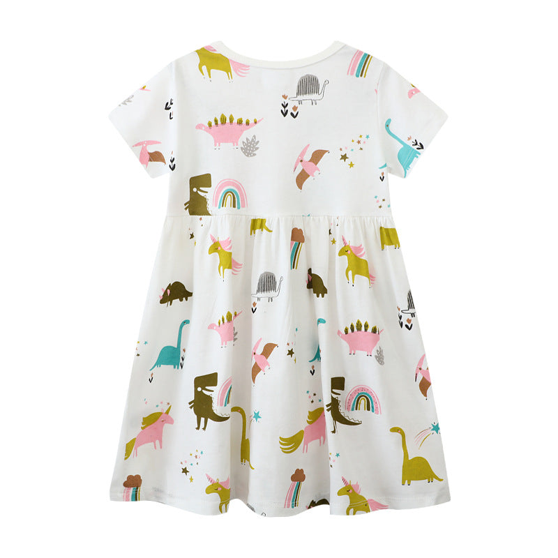 Mädchen Freizeitkleid mit verspielten Dinosaurier- und Einhorn-Motiven EB