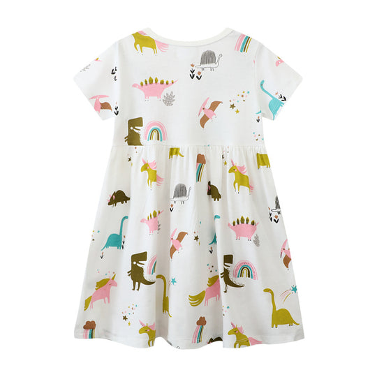 Mädchen Freizeitkleid mit verspielten Dinosaurier- und Einhorn-Motiven EB