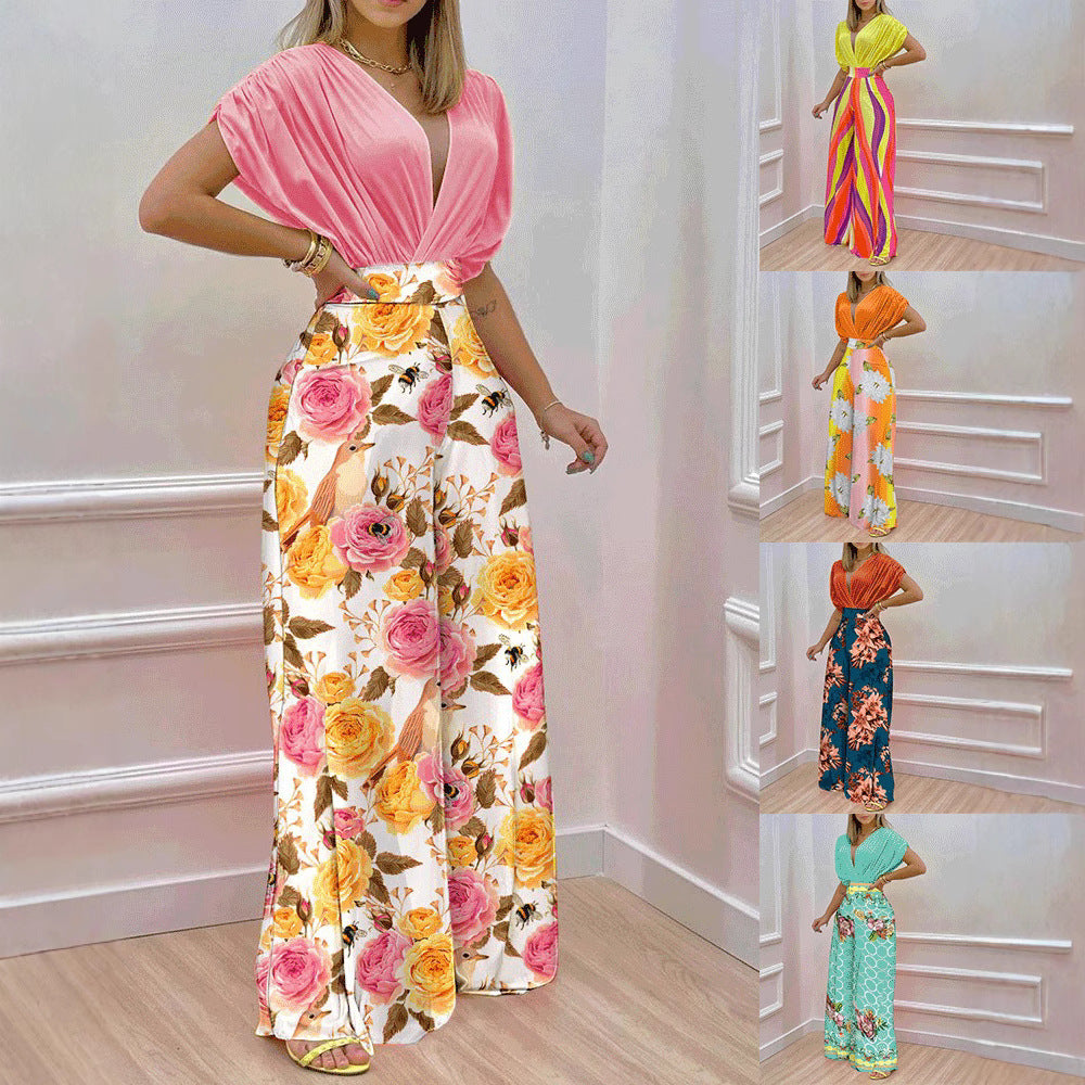Damen Blusenset mit weitem Hosenbein und floralem Print EB