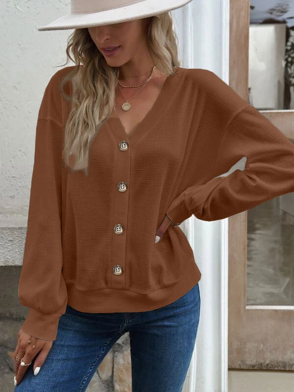 Damen lässige Strickjacke mit Knopfleiste EB