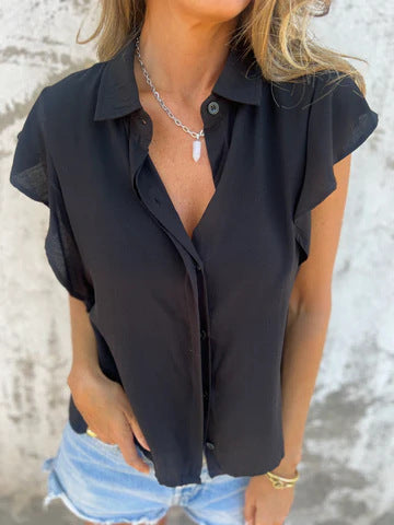 Damen elegante Kurzarmbluse mit Rüschendetails EB