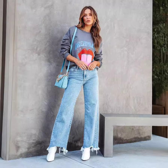 Damen Lässiger Oversized Pullover mit Cut-Out-Ärmeln EB